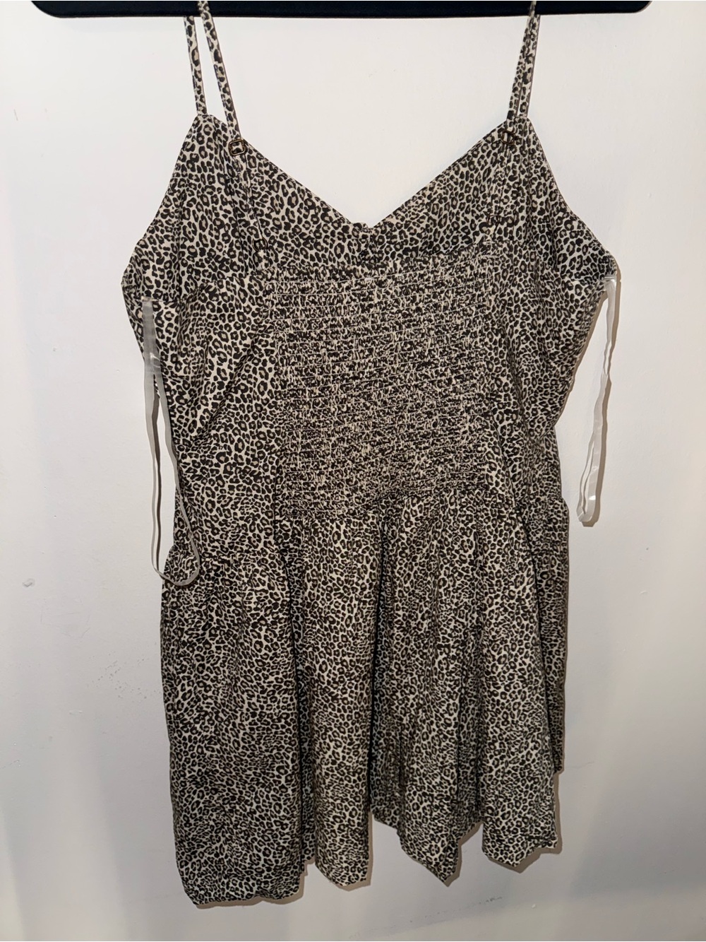Arizona Jean Company Leopard-Print Smocked Mini Dress in Beige and Black